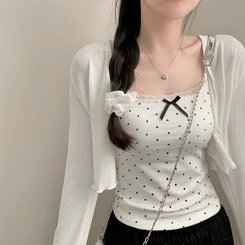 ノースリーブ 【カップ付き】ドットリボンキャミソール WHITE
