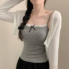 ノースリーブ 【カップ付き】ドットリボンキャミソール GREY