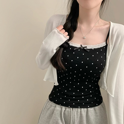 ノースリーブ 【カップ付き】ドットリボンキャミソール BLACK