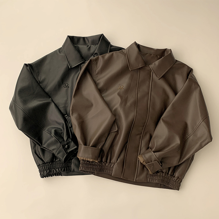 빈티지무드 듬뿍 투유 오버핏 긴팔 레더 자켓 루즈핏 자수 봄 아우터 박시핏 카라 포켓 봄옷 점퍼 2color