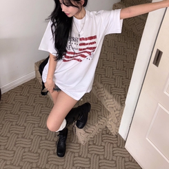 半袖Tシャツ レタリングユニーク半袖Tシャツ WHITE
