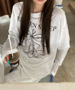 長袖Tシャツ シューズプリントシャーリングTシャツ IVORY