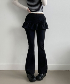 フリルAラインブーツカットスカートパンツ BLACK