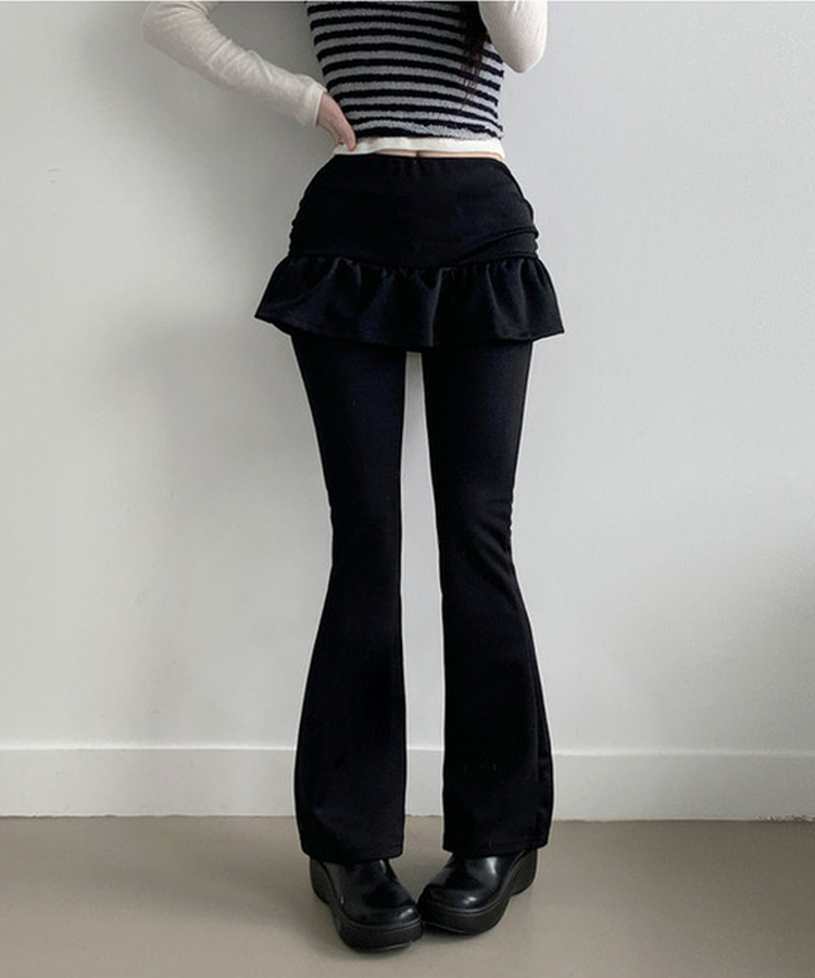 フリルAラインブーツカットスカートパンツ BLACK