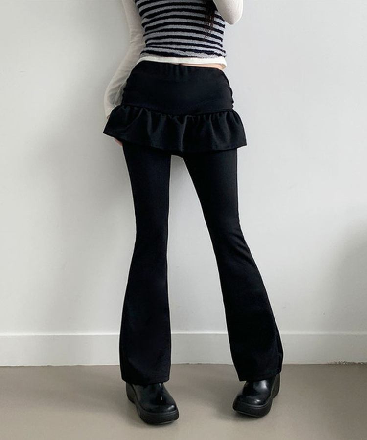 フリルAラインブーツカットスカートパンツ BLACK