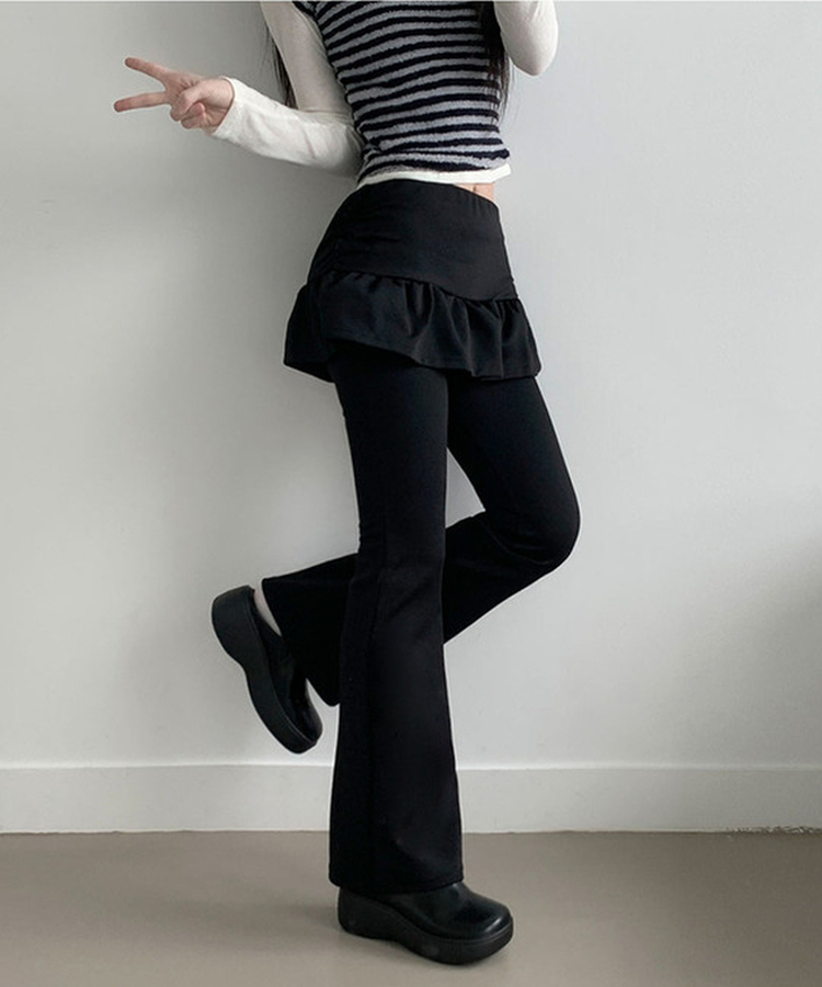 フリルAラインブーツカットスカートパンツ BLACK