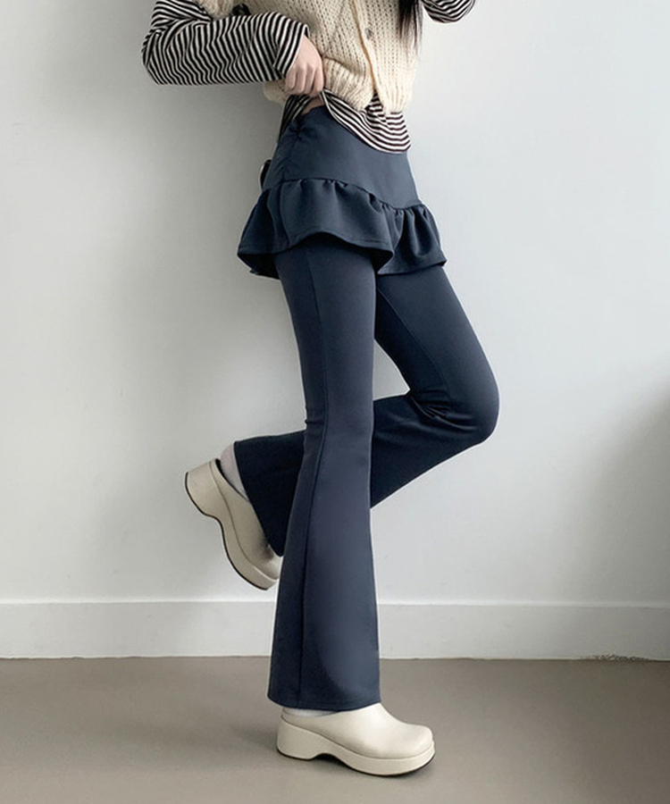 フリルAラインブーツカットスカートパンツ CHARCOAL