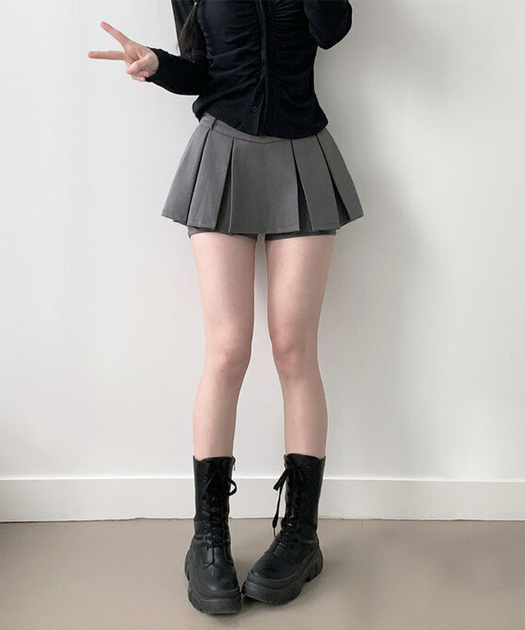 Aラインサイドジッパープリーツスカート GREY