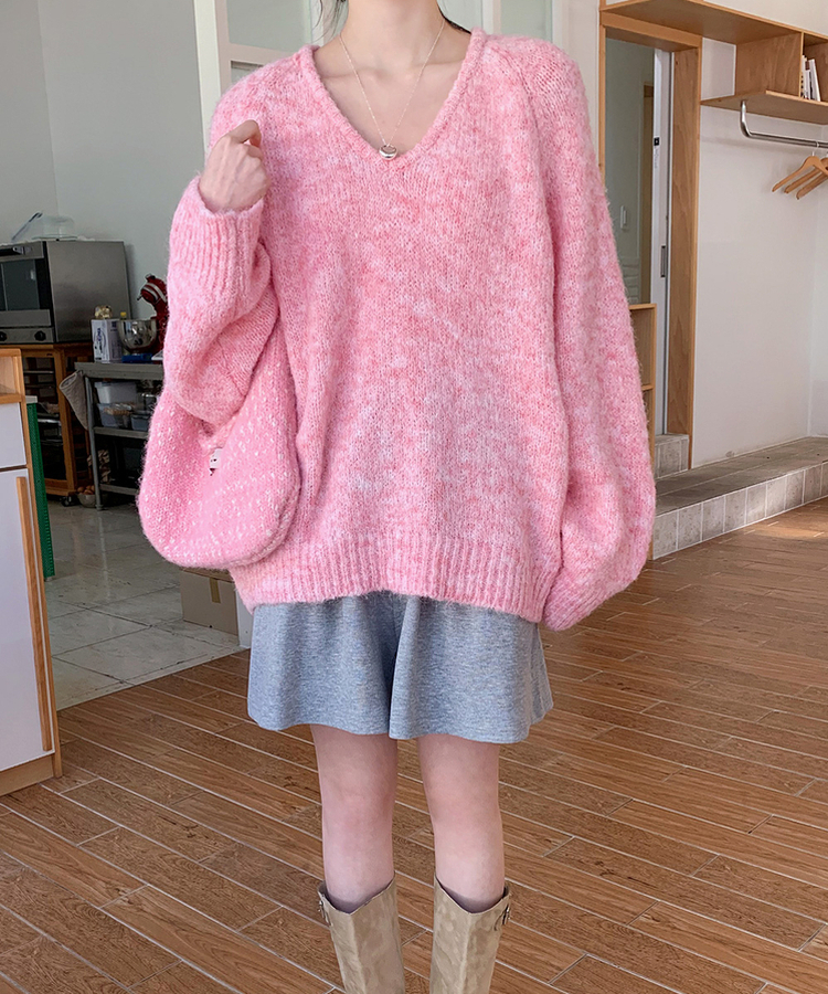 ラグランVネックニット(5color) PINK