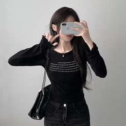 ツーピース 【SET着用可能】シースルーレタリングTシャツ ブーツカットデニム BLACK-TOP