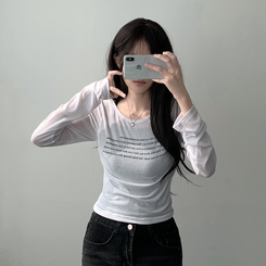 ツーピース 【SET着用可能】シースルーレタリングTシャツ ブーツカットデニム IVORY-TOP