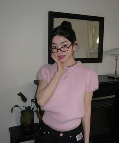 キラアンゴラカラー半袖ニット PINK