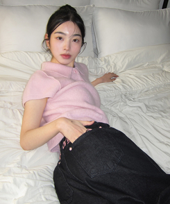 キラアンゴラカラー半袖ニット PINK