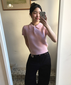 キラアンゴラカラー半袖ニット PINK