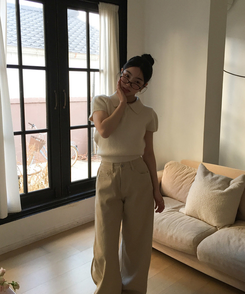 キラアンゴラカラー半袖ニット IVORY