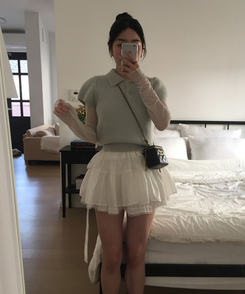 キラアンゴラカラー半袖ニット MINT