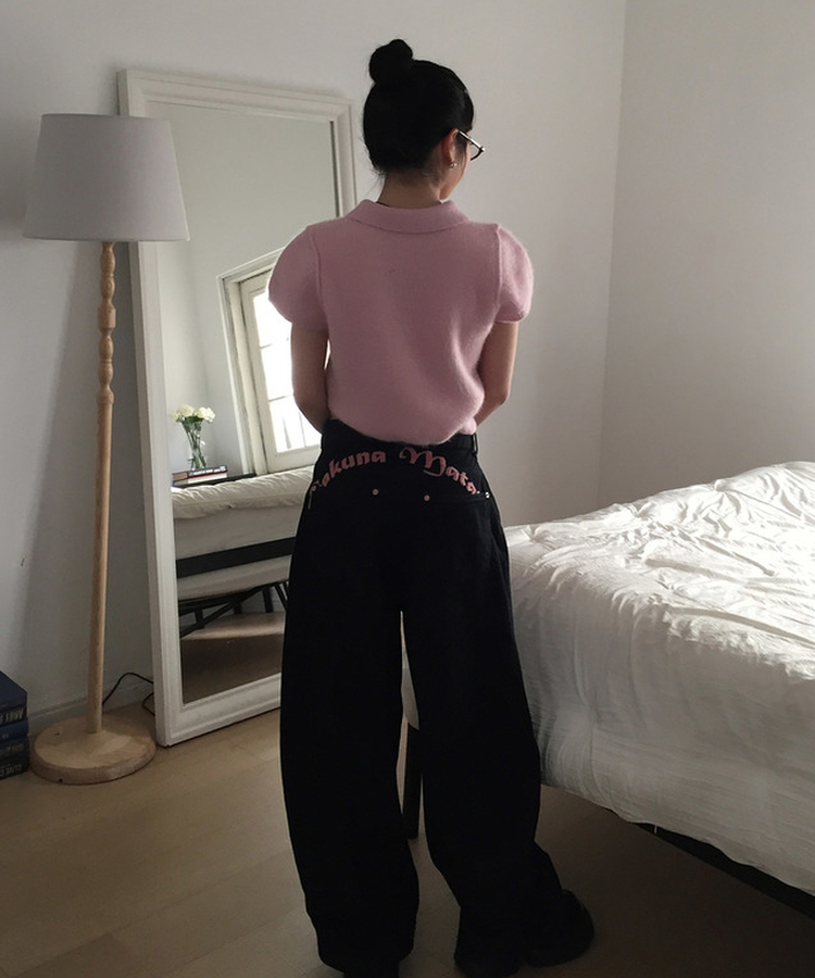 キラアンゴラカラー半袖ニット PINK