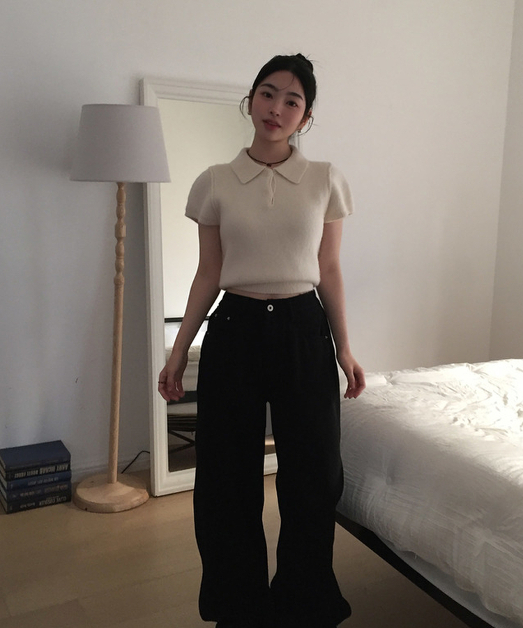 キラアンゴラカラー半袖ニット IVORY