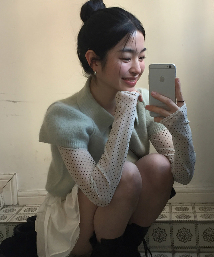 キラアンゴラカラー半袖ニット MINT