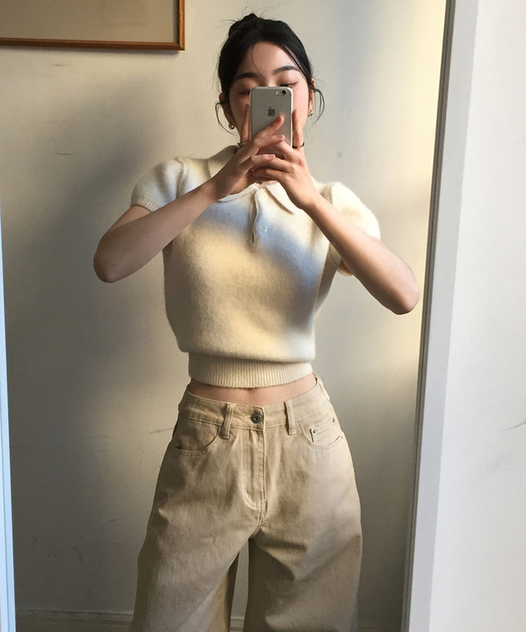 キラアンゴラカラー半袖ニット IVORY