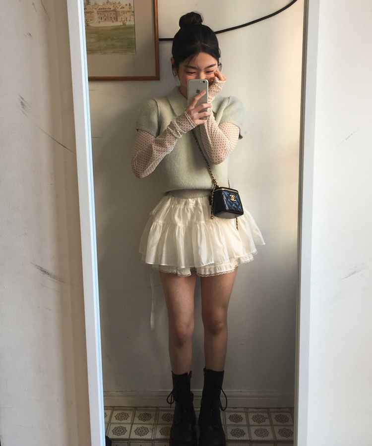 キラアンゴラカラー半袖ニット MINT