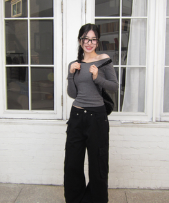 アンバランスバイカラーオフTシャツ CHARCOAL