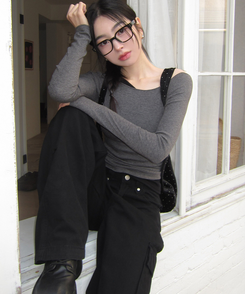 アンバランスバイカラーオフTシャツ CHARCOAL