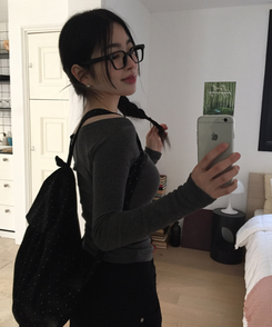 アンバランスバイカラーオフTシャツ CHARCOAL