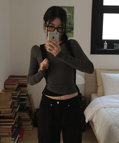 アンバランスバイカラーオフTシャツ CHARCOAL