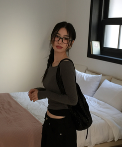 アンバランスバイカラーオフTシャツ CHARCOAL