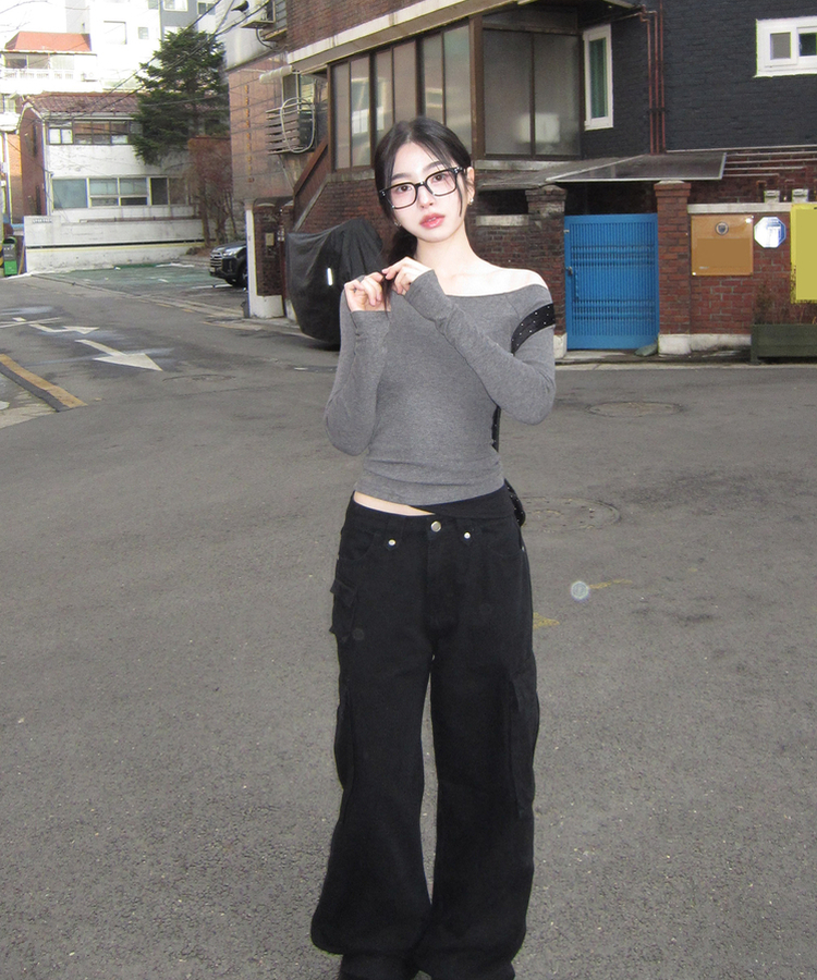 アンバランスバイカラーオフTシャツ CHARCOAL