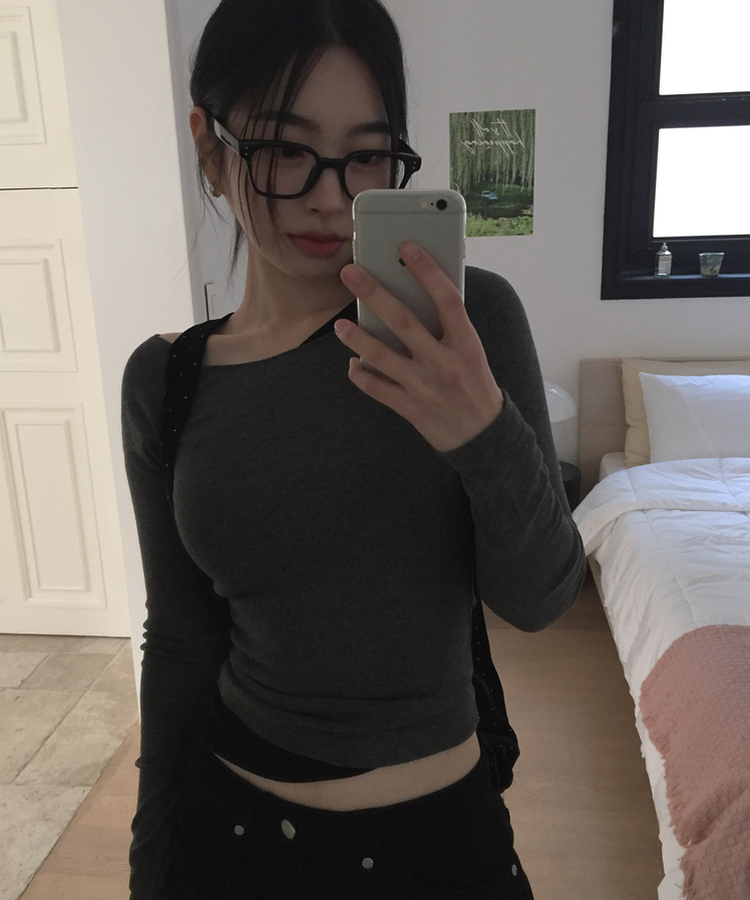 アンバランスバイカラーオフTシャツ CHARCOAL