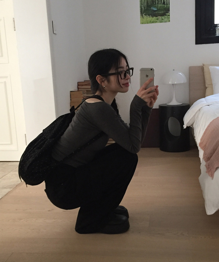 アンバランスバイカラーオフTシャツ CHARCOAL