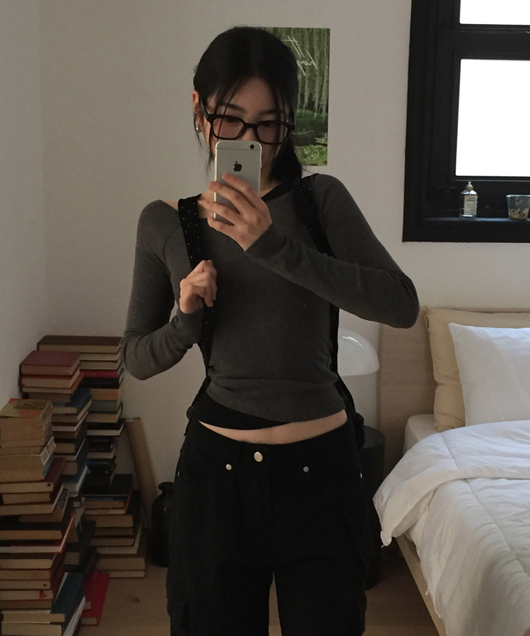 アンバランスバイカラーオフTシャツ CHARCOAL