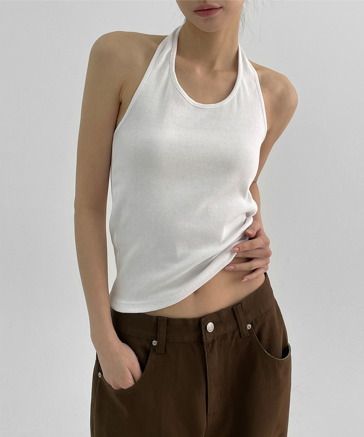 セミクロップホールターキャミソール｜ノースリーブ｜韓国ファッション
