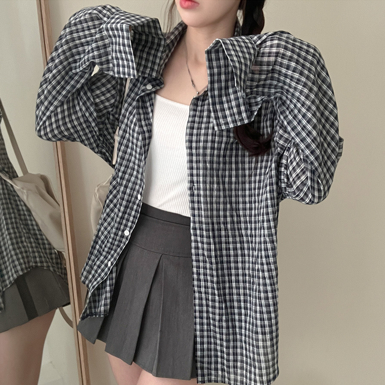 바바 루즈핏 체크 셔츠 네이비