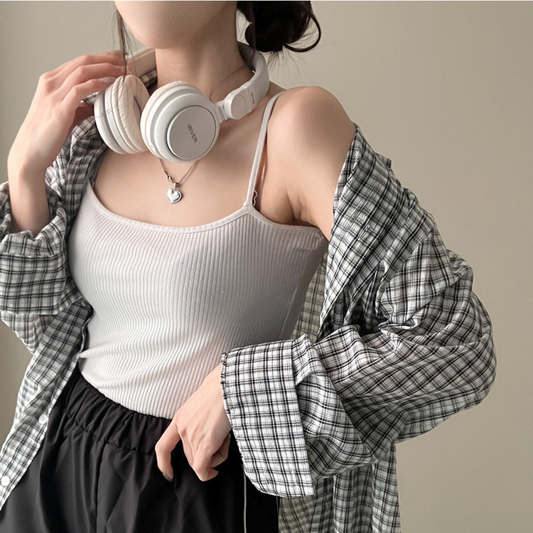 바바 루즈핏 체크 셔츠 화이트