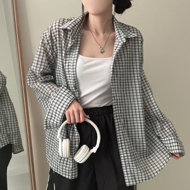 바바 루즈핏 체크 셔츠 화이트