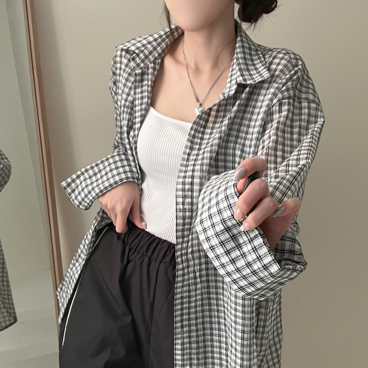 바바 루즈핏 체크 셔츠 화이트