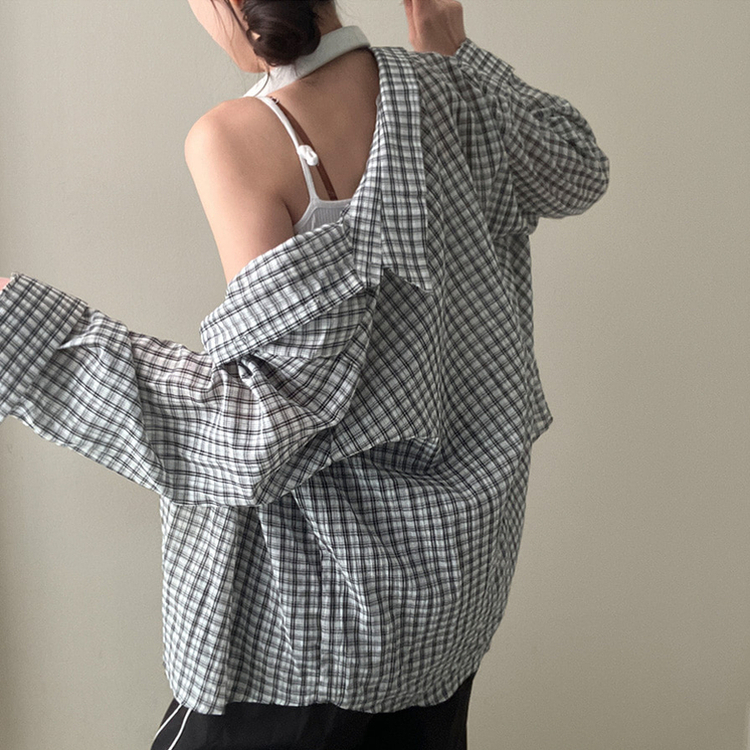 바바 루즈핏 체크 셔츠 화이트