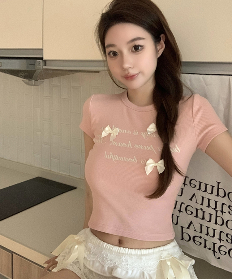 リボンシャイン半袖Tシャツ PINK