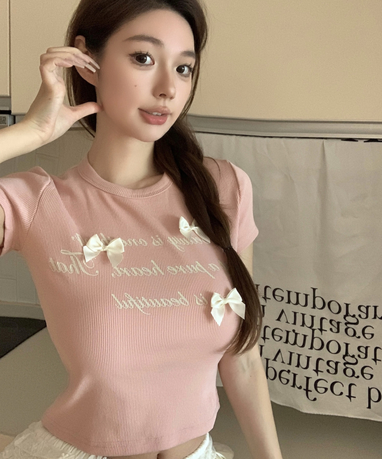 リボンシャイン半袖Tシャツ PINK
