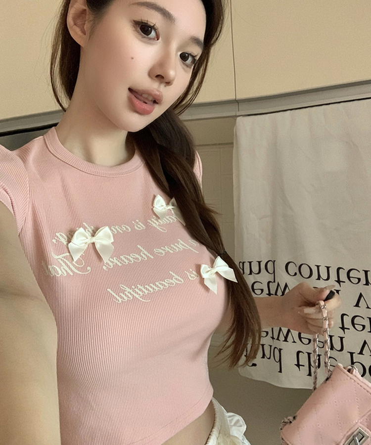 リボンシャイン半袖Tシャツ PINK