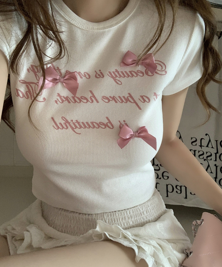 リボンシャイン半袖Tシャツ WHITE