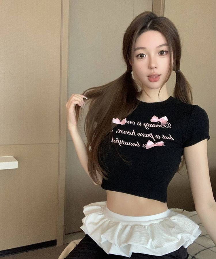 リボンシャイン半袖Tシャツ BLACK