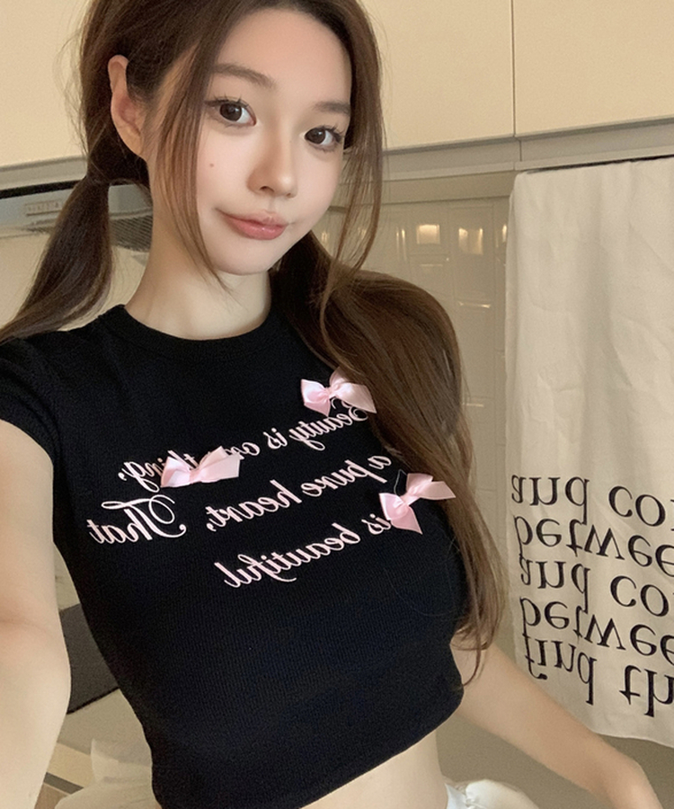 リボンシャイン半袖Tシャツ BLACK