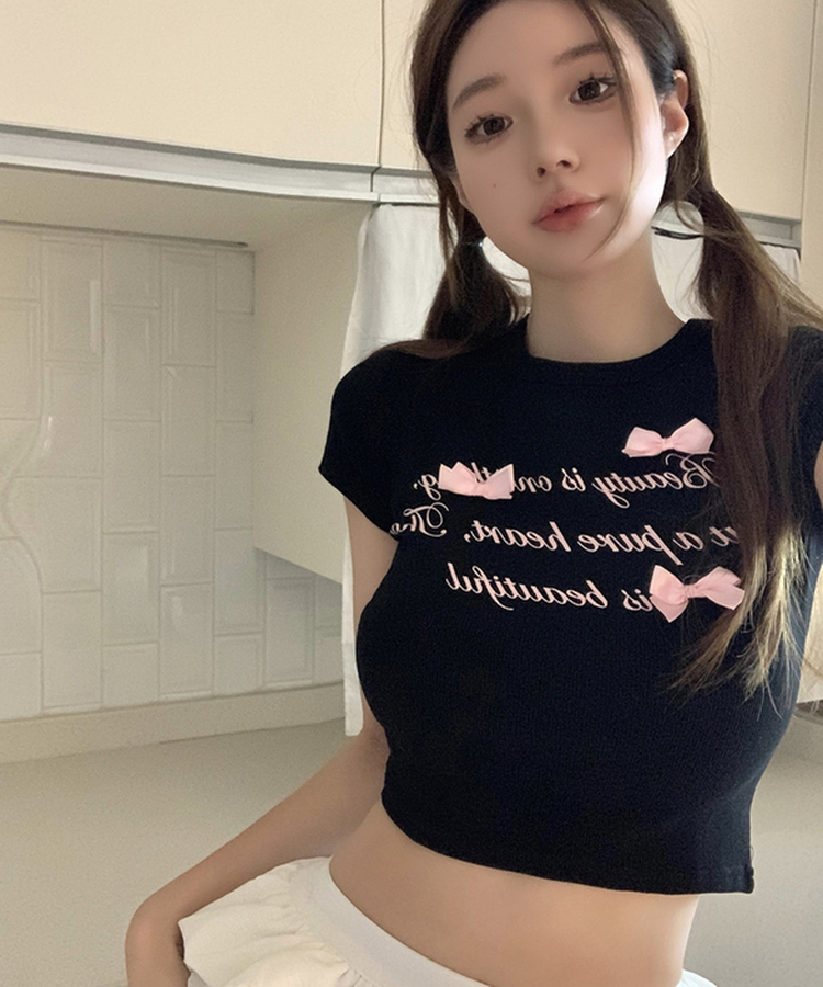 リボンシャイン半袖Tシャツ BLACK
