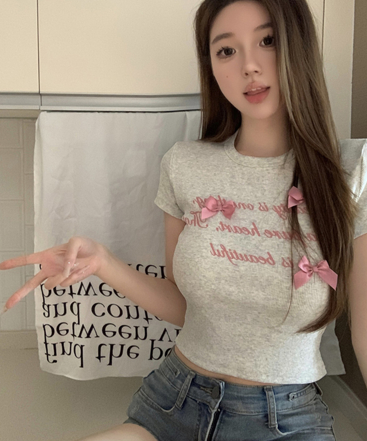 リボンシャイン半袖Tシャツ GREY