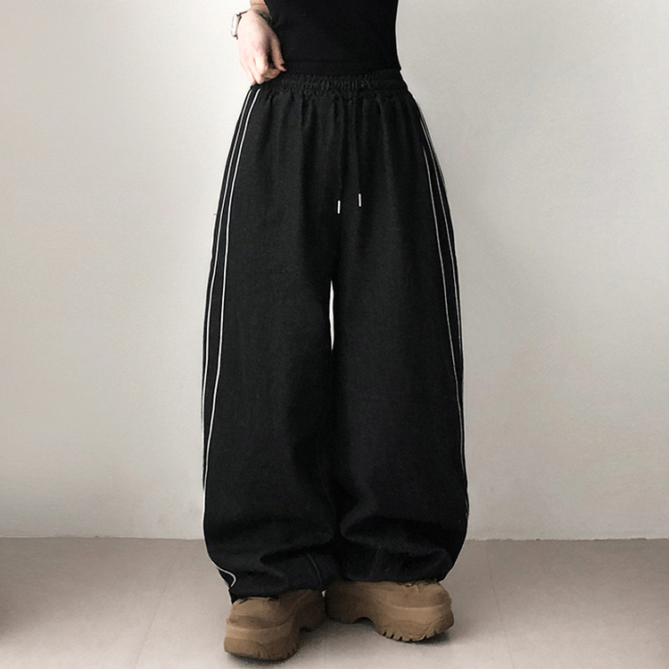 SPS32274 ストライプラインバンディングデニムパンツ ワイド