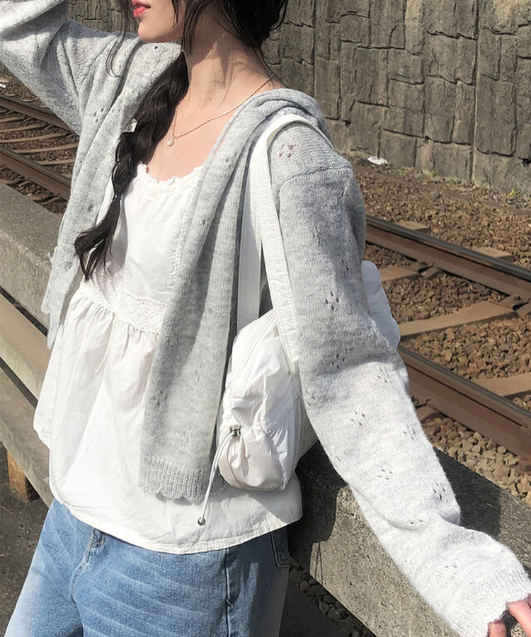 パンチングフードスリムカーディガン GREY